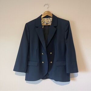 Cremieux Blazer Womens 14 Navy Blue Double Breasted Work Office Business Lined